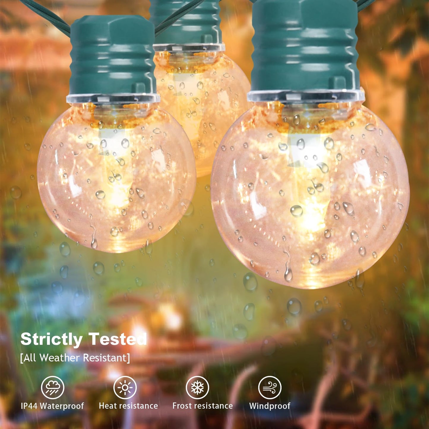 Afirst LED Outdoor String Lights, 21FT Waterproof Patio Lights, 35 Bulbs, Green, Model G40