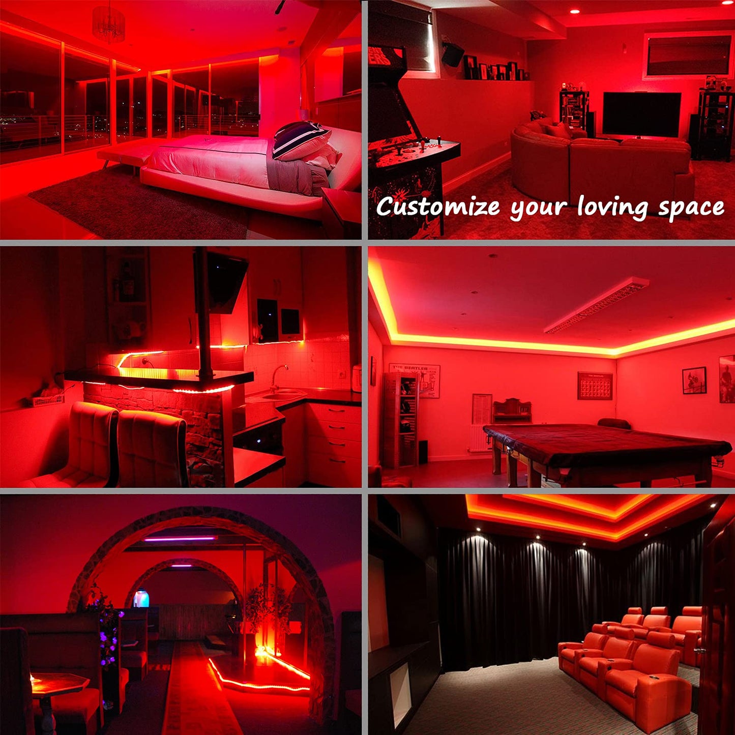Areful Red Rope Lights, Waterproof LED Strip Light, 16.4ft for Indoor/Outdoor Use, Decorative Lighting for Home, Holiday, Garden, Party