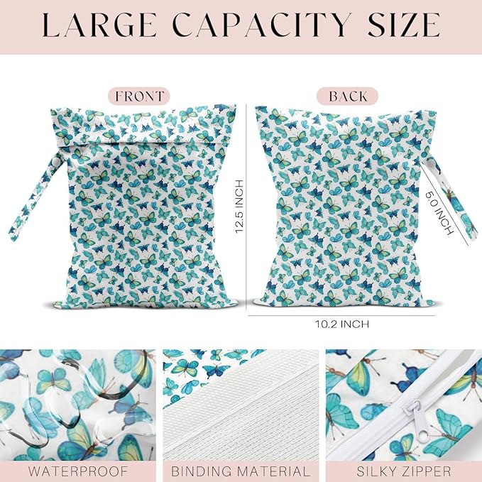 4 Pack Wet Bag for Swimsuit, Beach Travel Essentials Wet Dry Bag, for Sunscreen Toiletry Dirty Clothes Yoga Gym Diaper, Friend Summer Beach Vacation Gifts. Butterfly