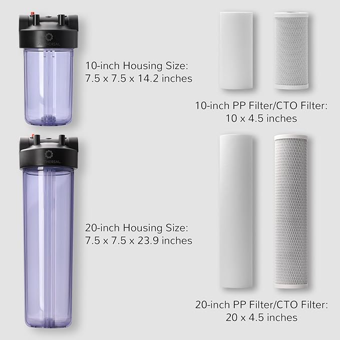 Airthereal Whole House Water Filter Housing, 10" x 4.5" Sediment Carbon Cartridge Universal Housing, Pre-Filtration System for Well and City Water, Clear Housing Include 1-Pack CTO Filter