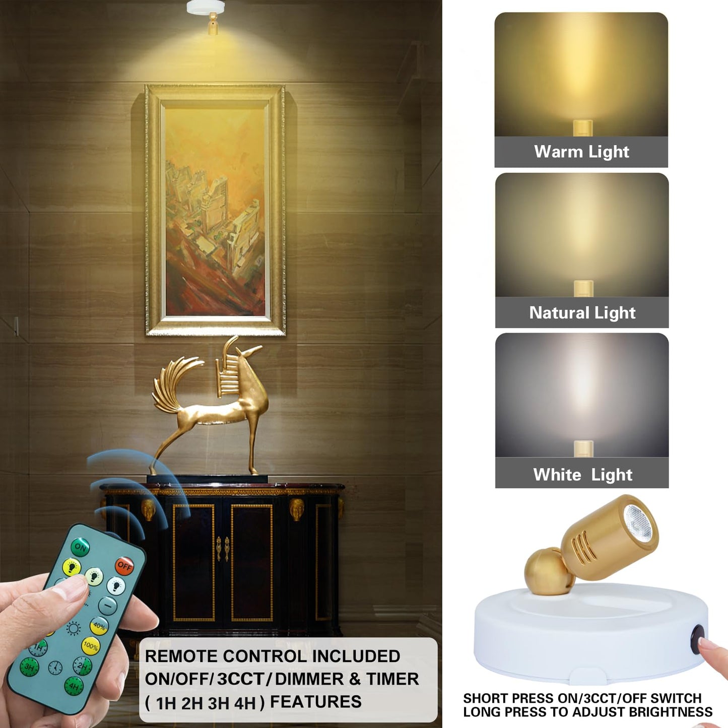 Hamvidne Rechargeable Led Spotlight  Indoor Battery Operated Spotlights With Remote  3 Lighting Modes Up Lights For Plants  Dimmable Timer Picture Lights For Wall Art discomfort-reducingting Tree Spotlight