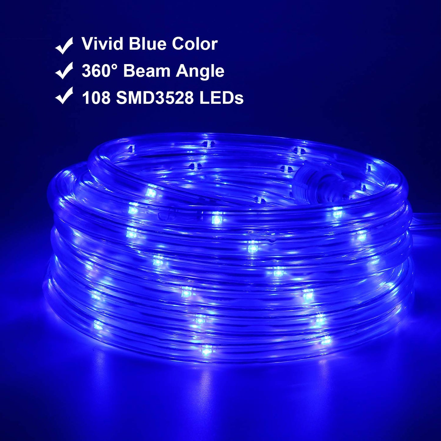 Areful Blue Led Rope Lights, 16Ft Flexible Strip, Waterproof Pvc, High Brightness 3528 Leds, Model Led-Mlf-2W-16Ft-Ex-B-1.