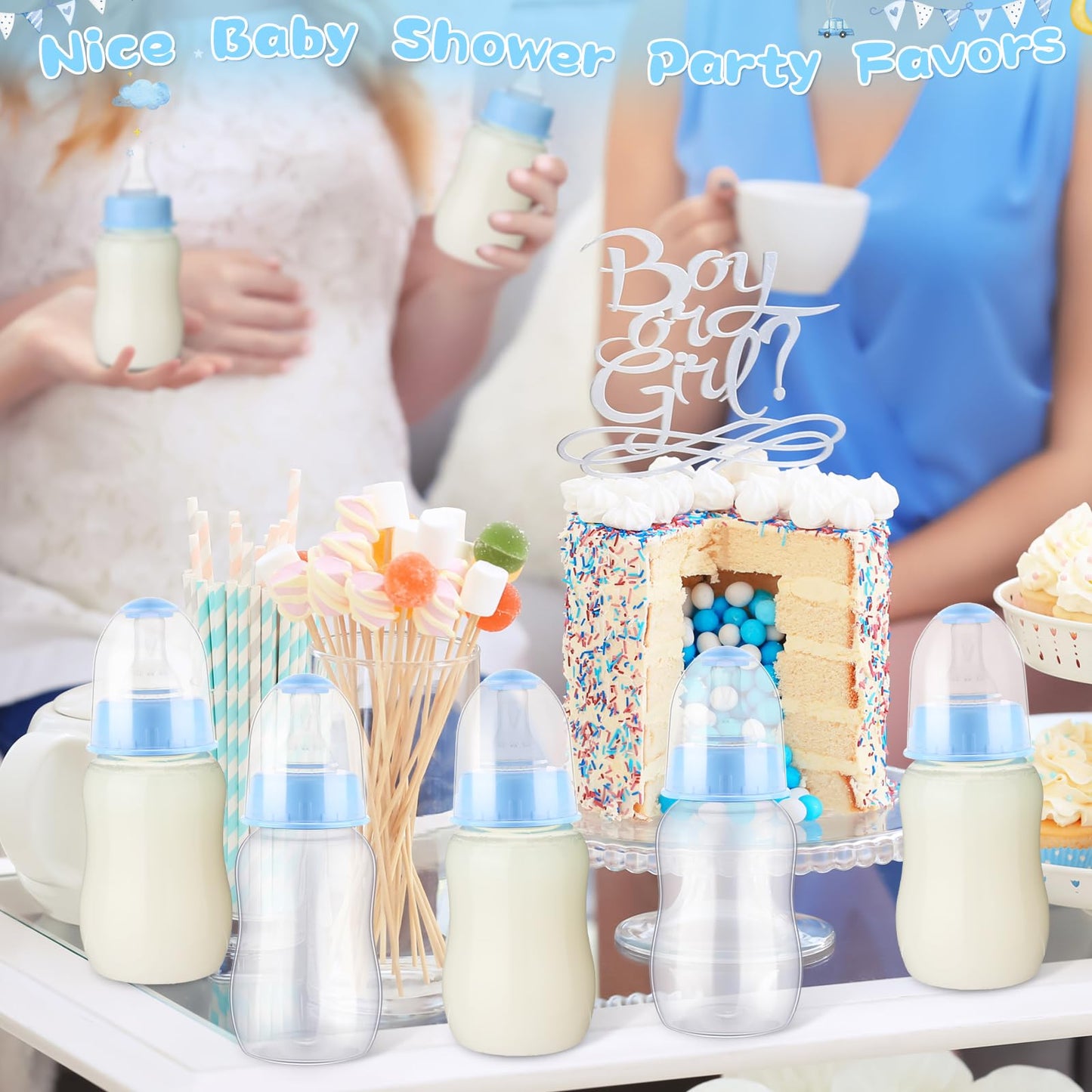 SiliFine 30 Pcs Baby Shower Favors Party Game Mini Baby Bottles Gift Sets for Boy Girl Gender Reveal Birthday Party Supplies Gift (Blue)