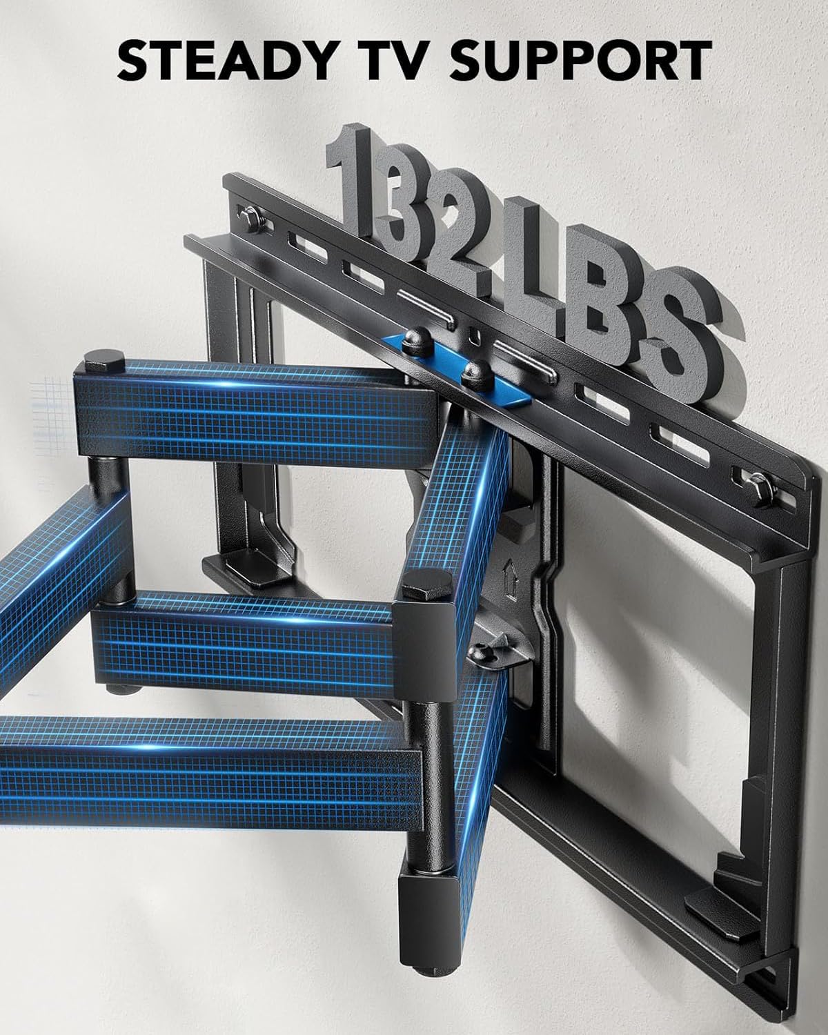 Pipishell Full Motion TV Wall Mount for 42-85 inch Flat Screen LED TV up to 132lbs Swivel Dual Articulating Arms Mount, Tool-Free Tilt Bracket Max VESA 600x400mm, Fits 8” 12” 16" Wood Studs