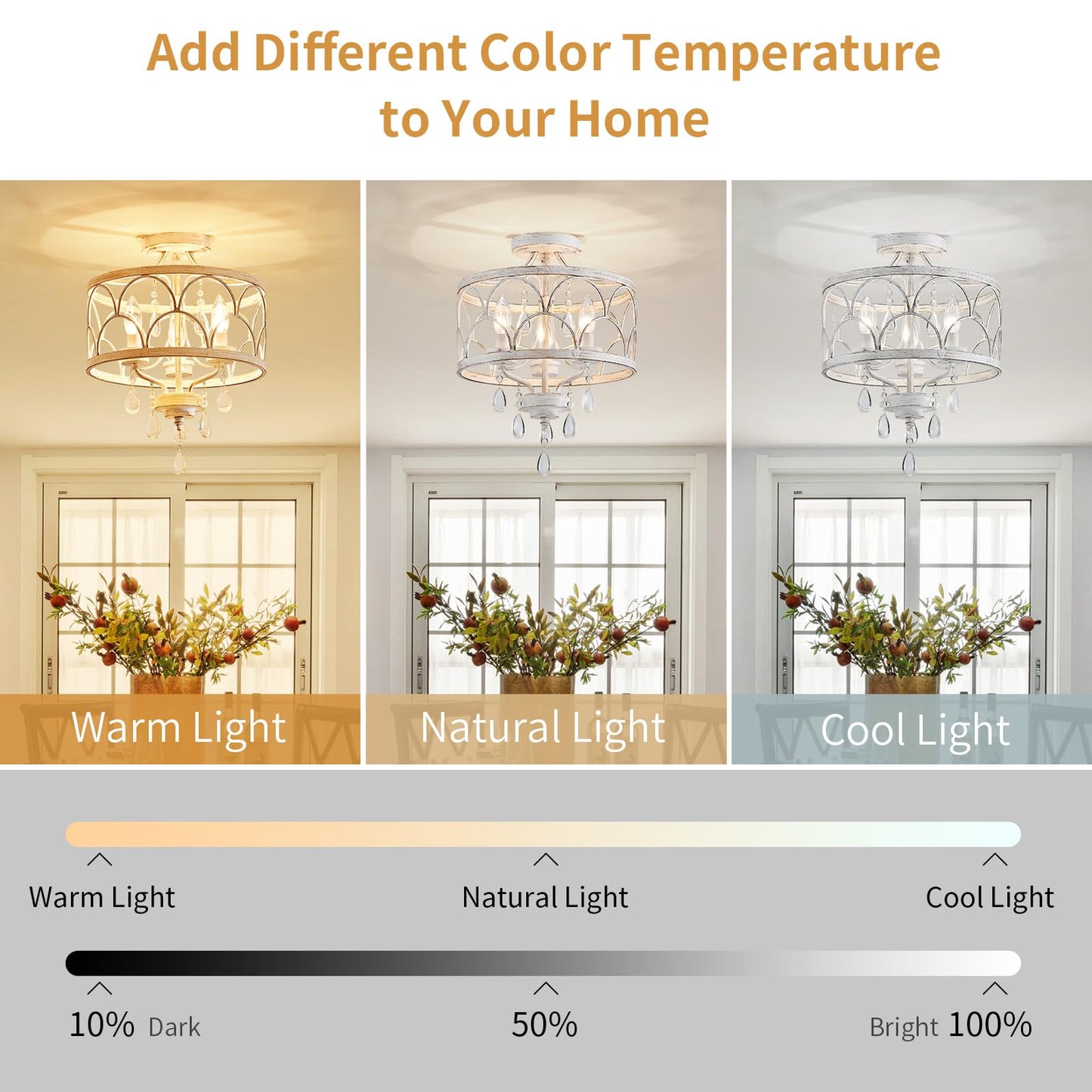 Crystal Ceiling Light Fixture  Modern Small Chandelier Light Fixture  Farmhouse White Semi Flush Mount Ceiling Light  Round Hallway Lighting Fixtures For Bedroom Entryway Dining Room Living Room