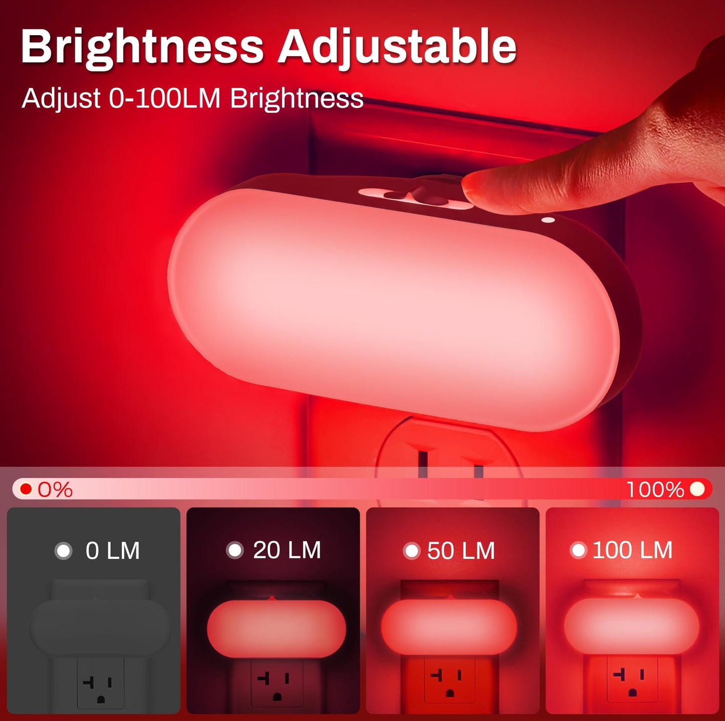DORESshop Red Night Light, Dimmable LED Plug-in for Bedroom, Kids Room, 4 Pack, 1W, Model D-NL007REDG-4