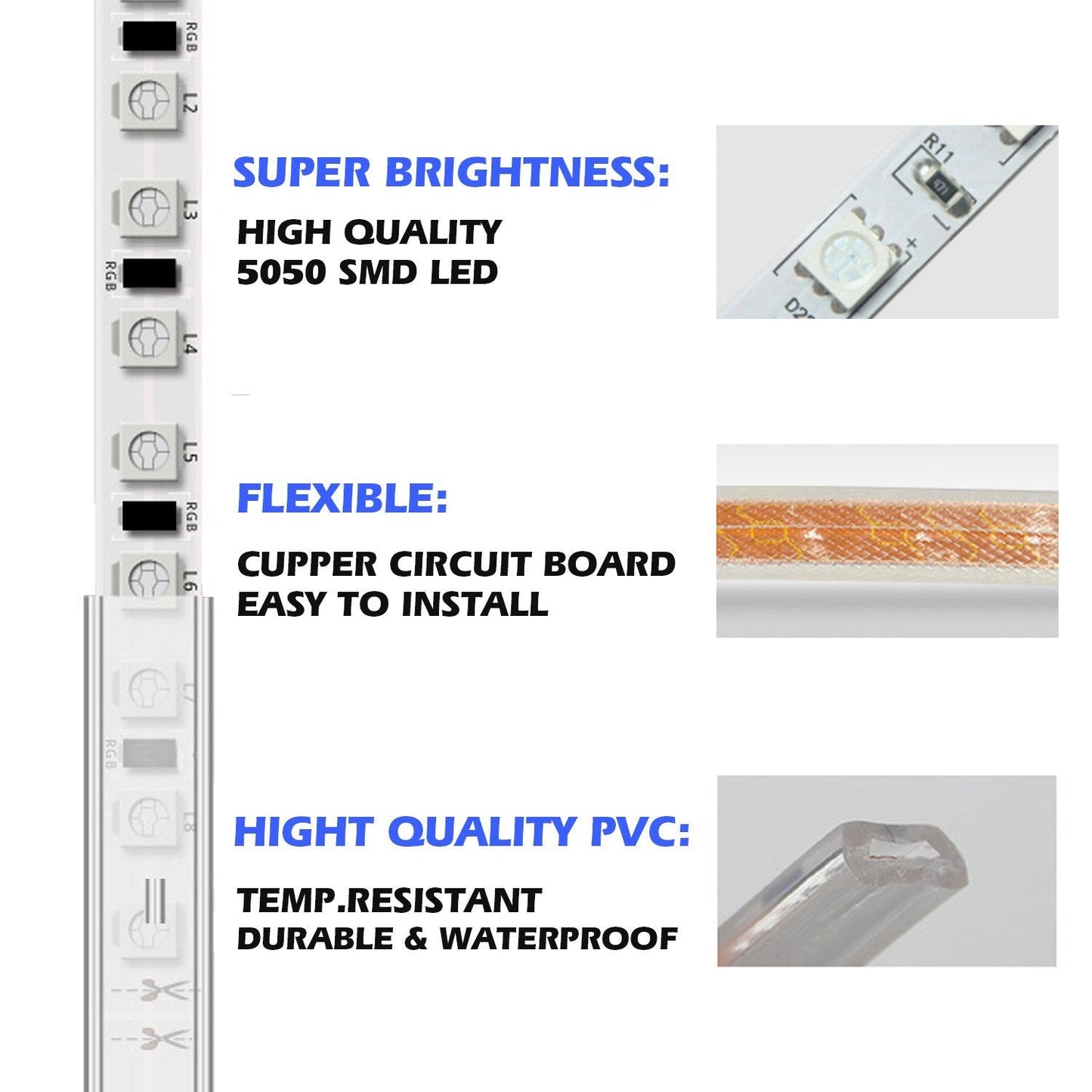 Kertme 5050-60 Led Strip Lights, 50M Warm White, Waterproof, Dimmable With Remote, Flexible Rope Light For Home/Garden Decoration