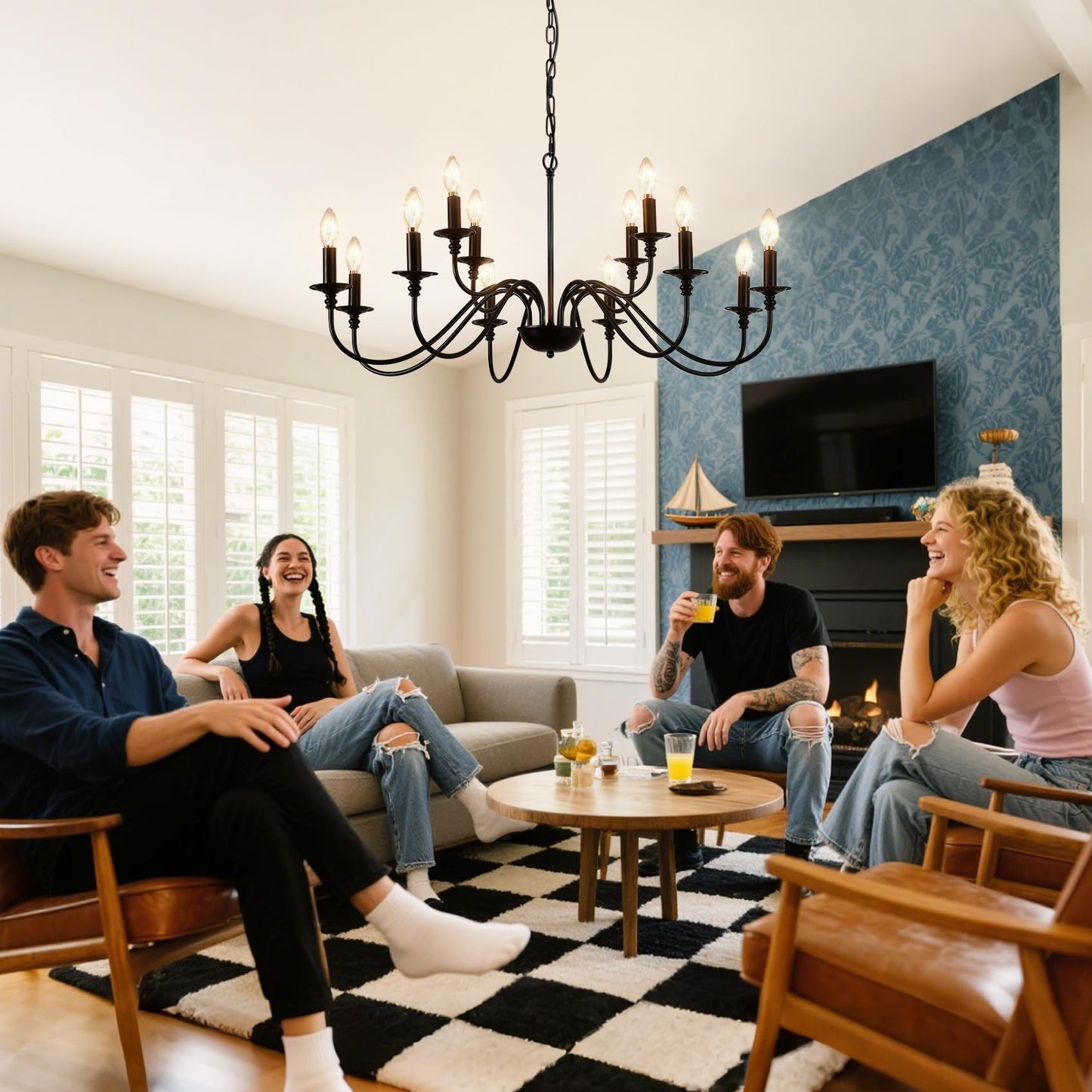 Depuley 12-Light Black Farmhouse Chandelier - Modern Metal Pendant Light for Dining Room, Kitchen Island, Foyer