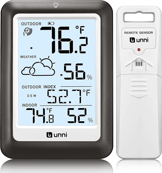 Indoor Outdoor Thermometer Wireless Weather Station, Temperature Humidity Monitor Battery Powered Inside Outside Thermomet...