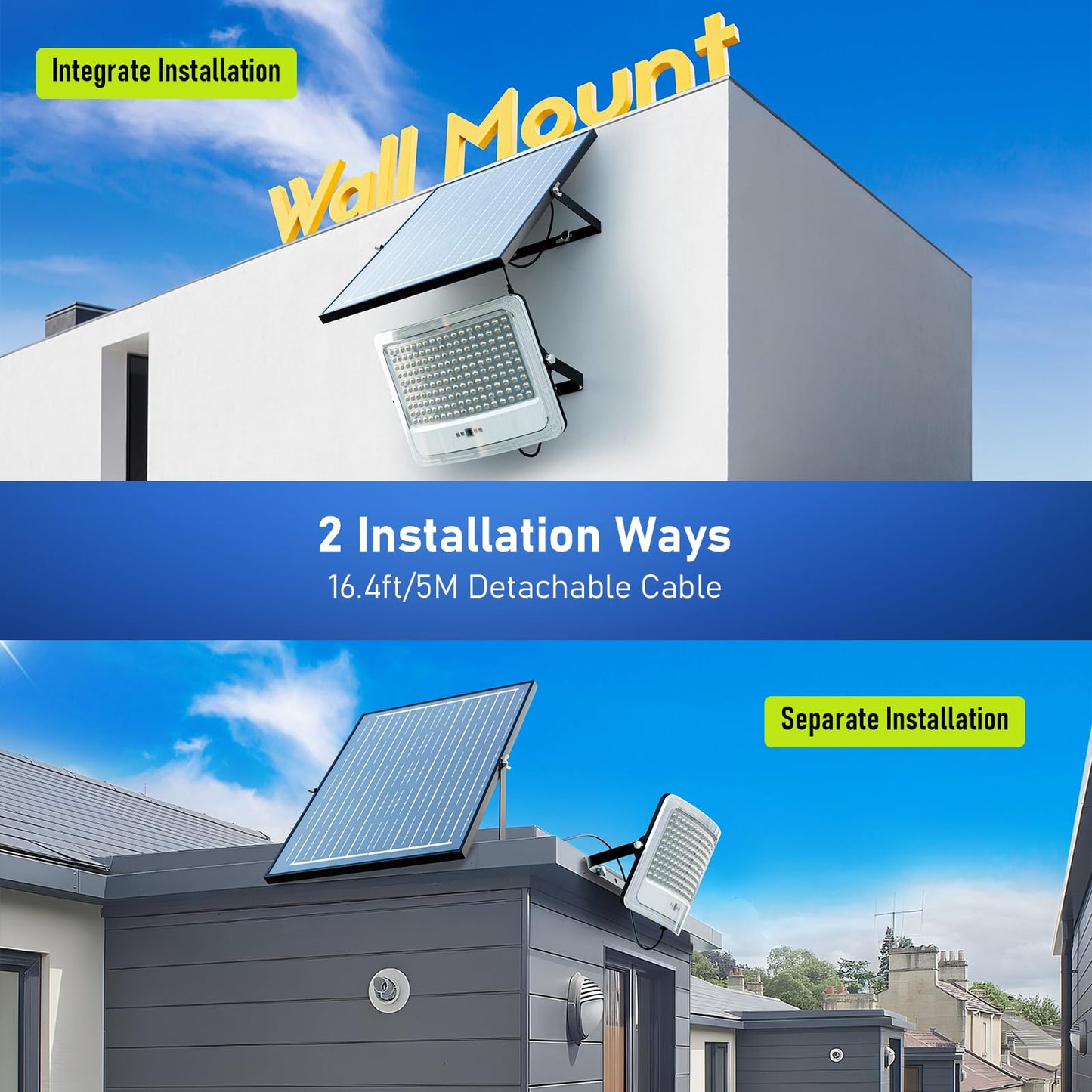 6000W Solar Flood Lights Outdoor   Solar Powered Outside Street Light Dusk To Dawn Waterproof Security Commercial Lighting With 16.4Ft Cables And Motion Sensor For Yard Garage Swimming Pool Pathway