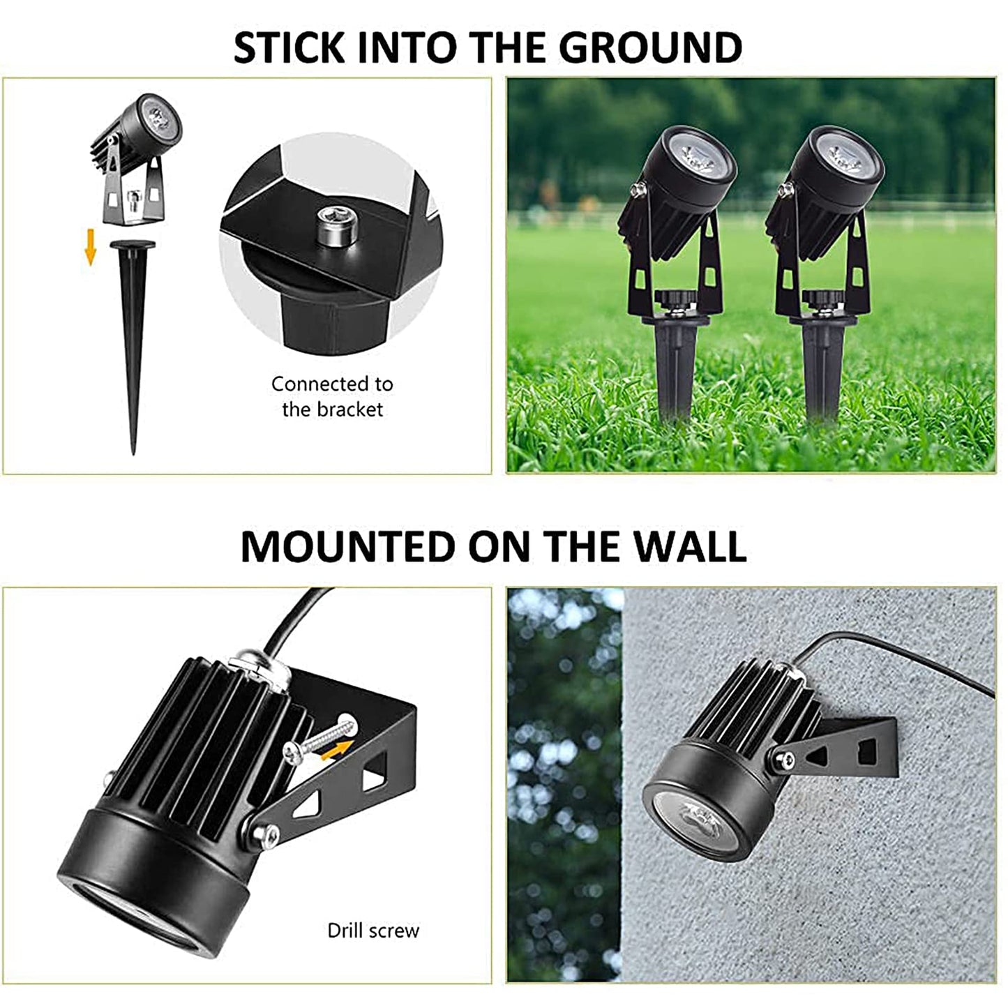 DINGLILIGHTING LED Solar Landscape Spotlights, 2-in-1, Warm Light, Model WS-FPS2-2B, Waterproof Outdoor Lighting for Yard and Garden