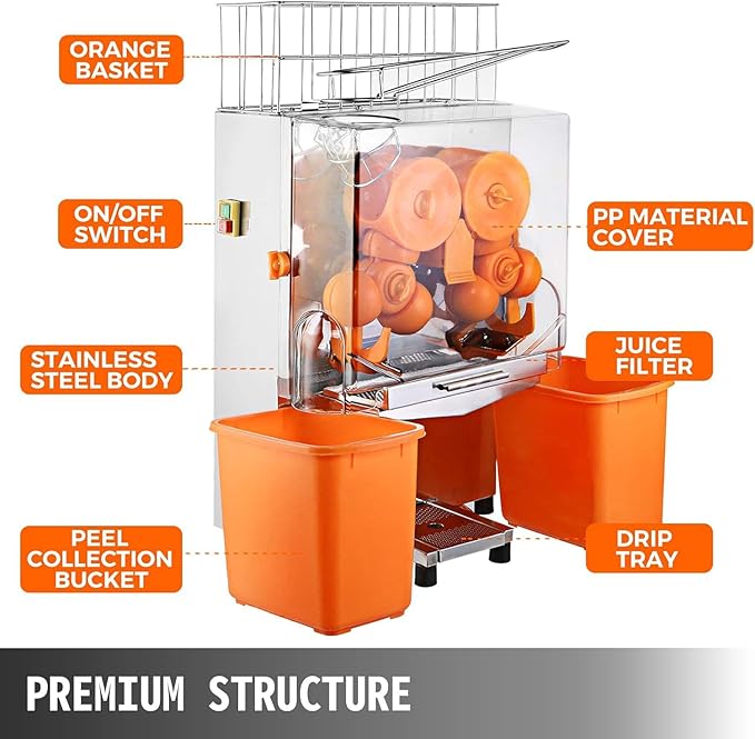 Commercial Juicer Machine, Oranges Juice Machine with Pull-Out Filter Box Commercial Orange Juicer 22-30 Oranges Per Minute, 110V Juice Extractor, 120W Orange Squeezer (E1)