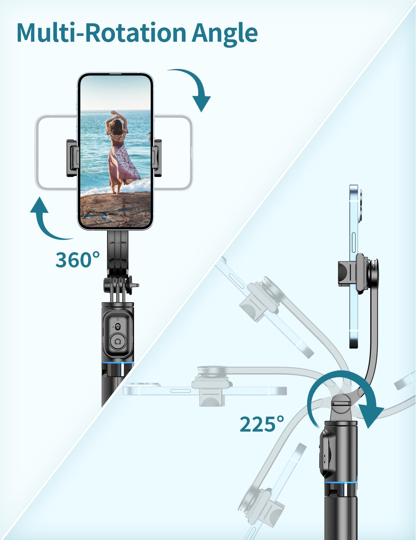 Selfie Stick, 41 Extendable Phone Tripod Stand With Phone Holder & Detachable Remote, 360 Rotation Selfie Stick Tripod For Cel