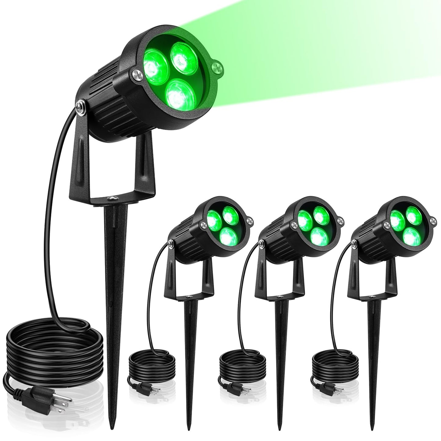 LemonBest LED Landscape Lamp 4-Pack, Green Light, Aluminum, Model LMT-L0446-04, Outdoor Water-Resistant Path Lighting