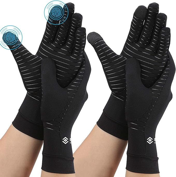 2 Pairs Compression Full Finger Arthritis Gloves, Copper Glove with Touch Screen Fingers for Everyday Support, Hand Joint ...