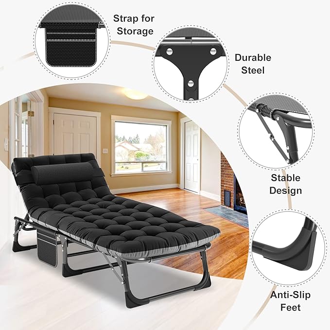 ABORON Folding Camping Cot W/Mat for Adults, Adjustable Heavy Duty Outdoor Bed,1200 D Layer Oxford Travel Camp Cots