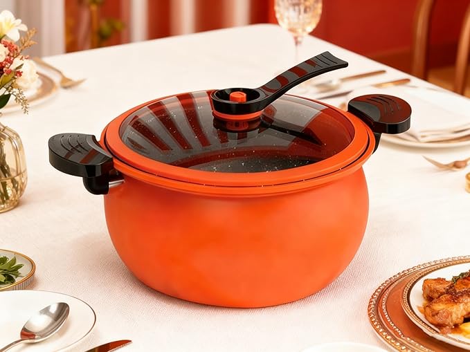 Micro Pressure Cooker, Multifunctional Large Capacity Non-stick Pressure Cooker, 8QT, Non-Stick Surface, Visual Glass Lid, Safety Valve, for All Stovetops (Orange)