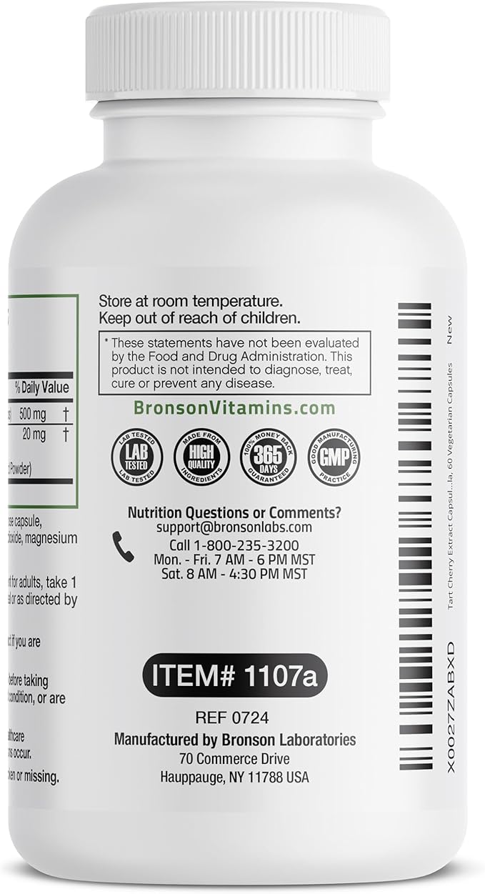 Bronson Tart Cherry Extract + Celery Seed Capsules - Powerful Uric Acid Cleanse, Joint Mobility Support & Muscle Recovery Supplement - Non-GMO Formula - 60 Vegetarian Capsules
