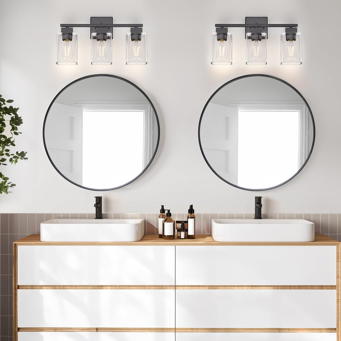 Espird Matte Black Bathroom Vanity Light, 3-Light Vanity Lighting fixtures Over Mirror, Square Design & UL Certification, Wall Sconces with Clear Glass Shades, E26 Socket (Bulbs Not Included)