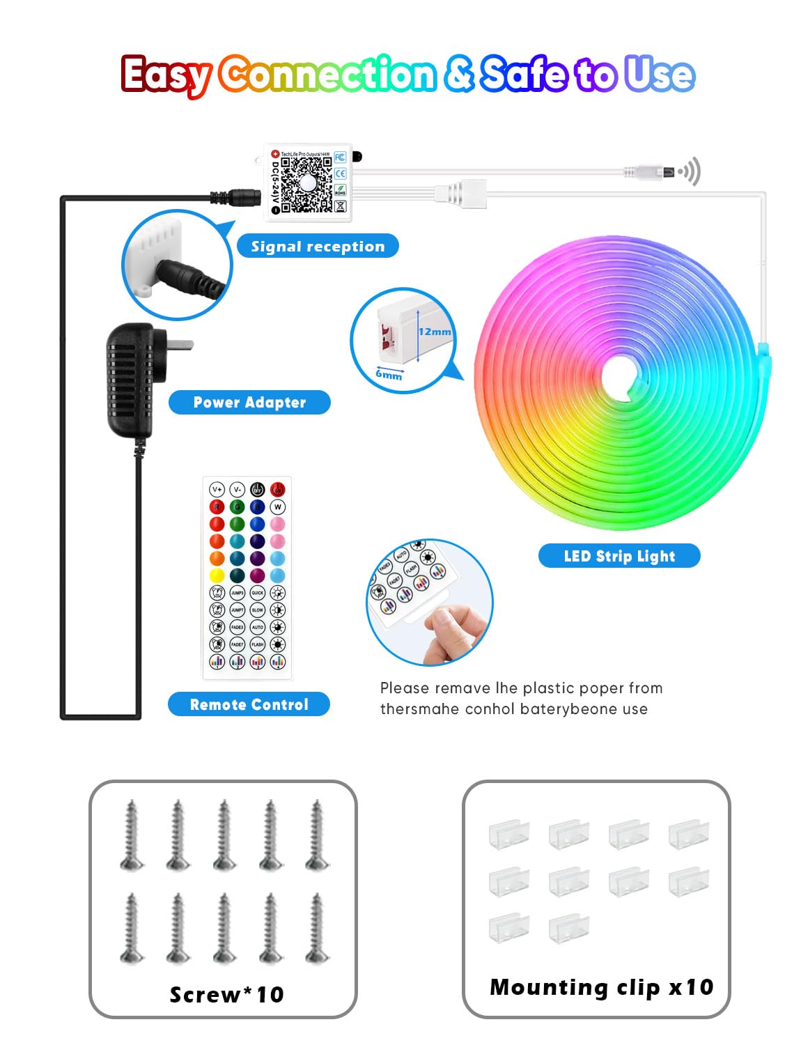 Kiko 32.8Ft Rope Lights  10M Led Strip Lights Remote App Control Ip67 Outdoor Neon Lights Music Sync Led Rope Lights Diy Mode Neon Flex Strip Lights For Bedroom Indoors Outdoors Decor