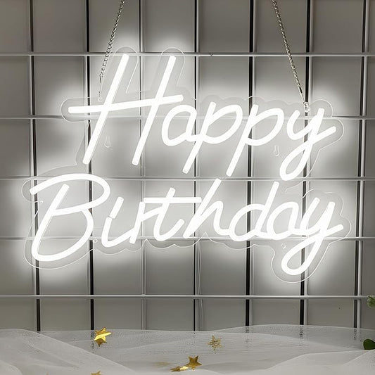 Happy Birthday Neon Sign for Backdrop, LED Happy Birthday Light Up Sign, USB Powered Dimmable Neon Light for Birthday Part...
