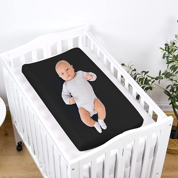 PHF Baby Changing Pad Covers for Boys Girls, 2 Pack Ultra Soft Breathable Microfiber Changing Pad Table Sheets for Most Baby Changing Pads, Black & Black