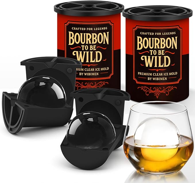 Clear Ice Cube Maker - 2.5" Ball - Stainless Steel Clear Ice Maker - Compact Design - for Whiskey, Cocktails, Bourbon - 2 PACK with Ice Tong & Ice Box