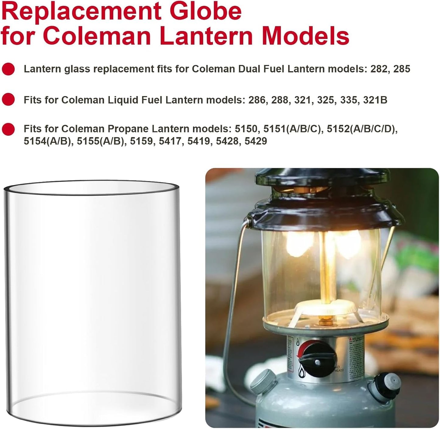 Batator Glass Globe For Dual Fuel Lanterns Replacement - Compatible With Coleman Model 288 Series Propane Lanterns -   Resistant Outdoor Lighting Accessories For Camping  Hiking & Emergency Use