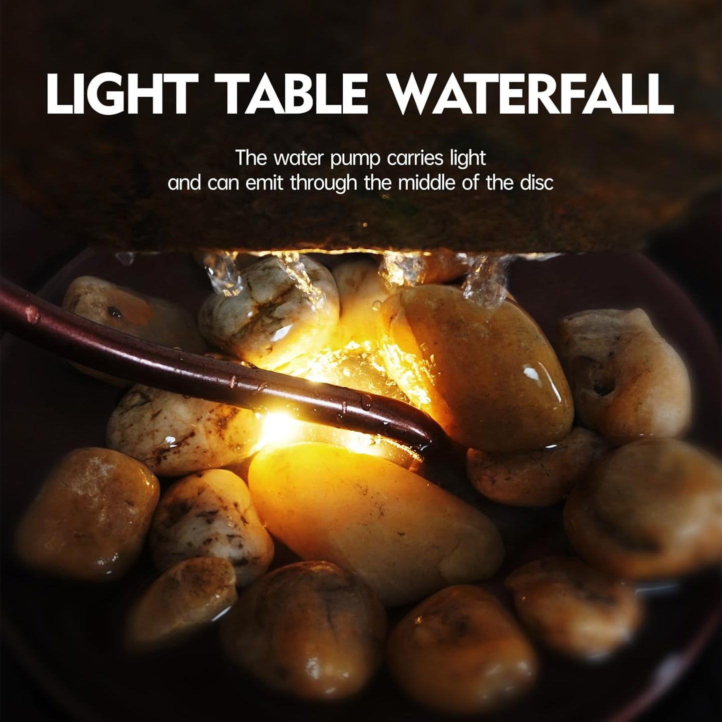Indoor Tabletop Waterfall Moon Fountain, Home Décor Soothing Rain Sound Meditation Relaxing Fountains, Nature Slate Water Feature with Light for Room Office Desktop Decoration-13 Tall