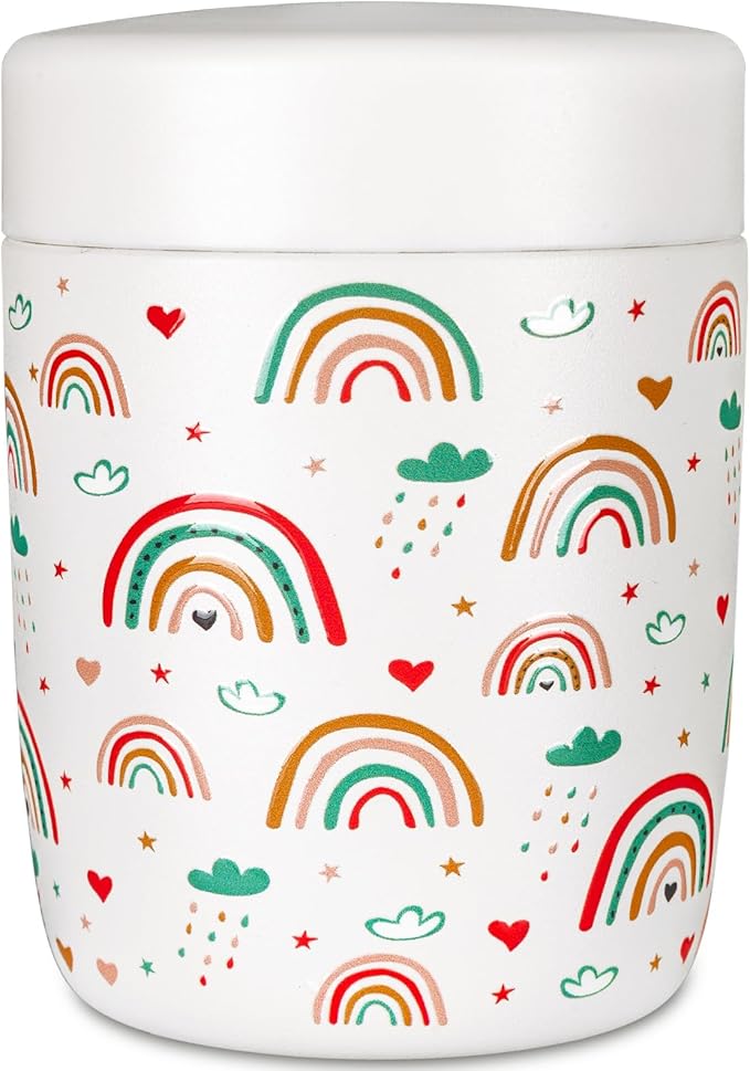 Charcy 9oz Stainless Steel Vacuum Insulated Kids Food Jar - Soup Thermo for Hot & Cold Food - White Rainbow