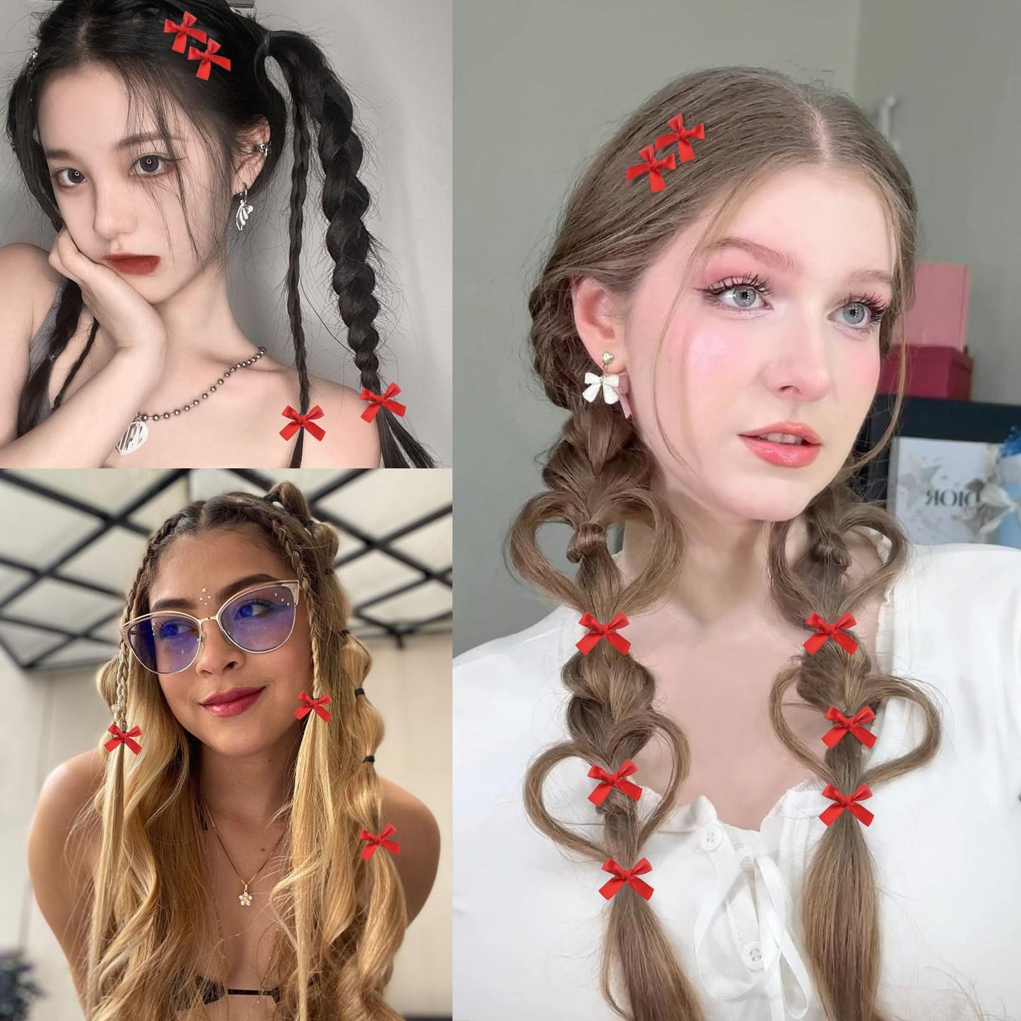 Mini Hair Bows for Women Girls Cute Hair Clips Small Alligator Hair Ribbon Accessories -30P - Red