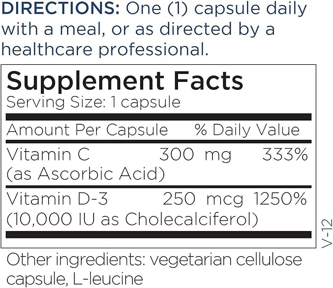 Metabolic Maintenance Vitamin D-3 10,000 IU - Superior Absorption D3 with Vitamin C - Bone, Immune, Mood + Cardiovascular Support Supplement, No Fillers (60 Capsules)