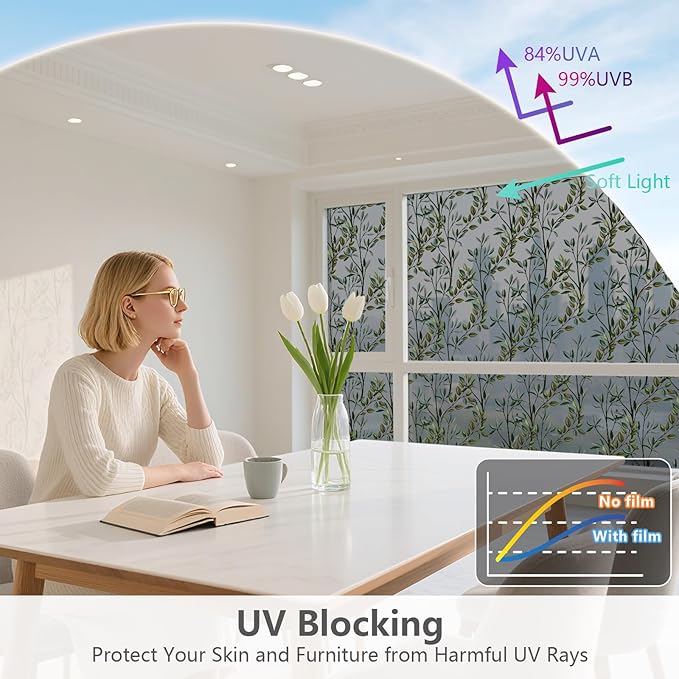 NINETREX One Way Window Privacy Film, Daytime Privacy Static Cling Sun Blocking Anti UV Reflective Window Tint for Home and Office 17.5 x 78.7 inches, Black Silver Leaf