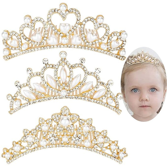 ANBALA Small Tiara Crown with Hair Comb, 3 Pack Mini Tiara Crown Princess Crystal Shiny Hair Accessories for 2 3 4 5 6 7 8...