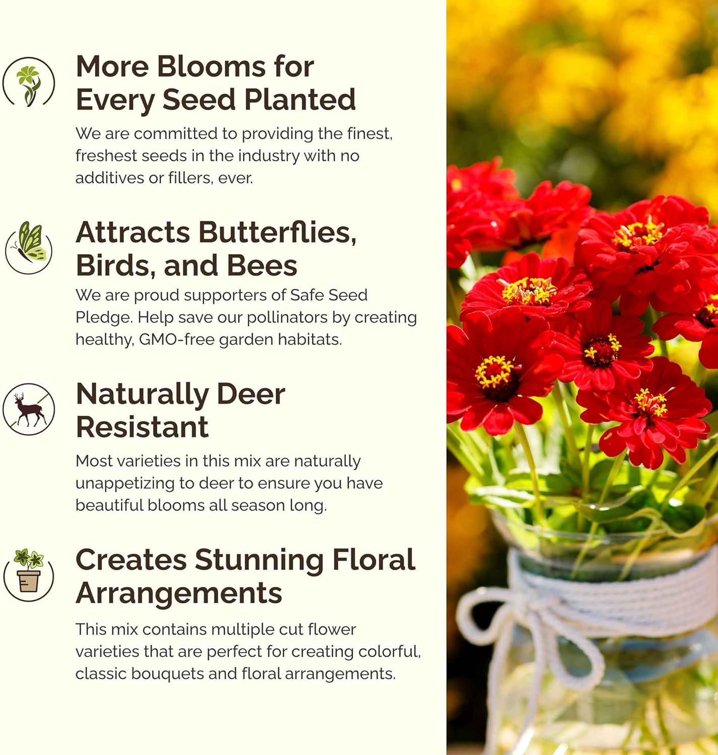 Eden Brothers Big Red Flower Mixed Seeds for Planting, 1 lb, 480,000+ Seeds with Painted Daisy Flame, Zinnia, Red Phlox | Attracts Pollinators, Plant in Spring or Fall, Zones 3, 4, 5, 6, 7, 8, 9, 10