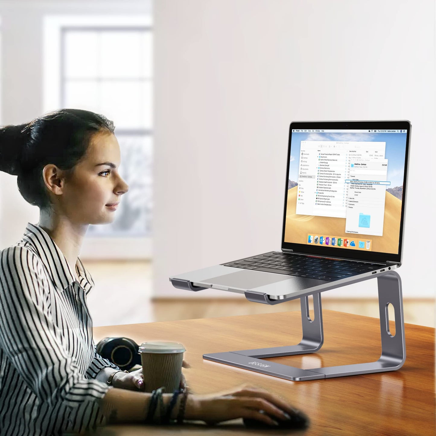 BESIGN LS03 Aluminum Laptop Stand, Ergonomic Detachable Computer Stand, Notebook Holder Compatible with MacBook Air Pro, Dell, HP, Lenovo More 10-15.6" Laptops, Space Gray
