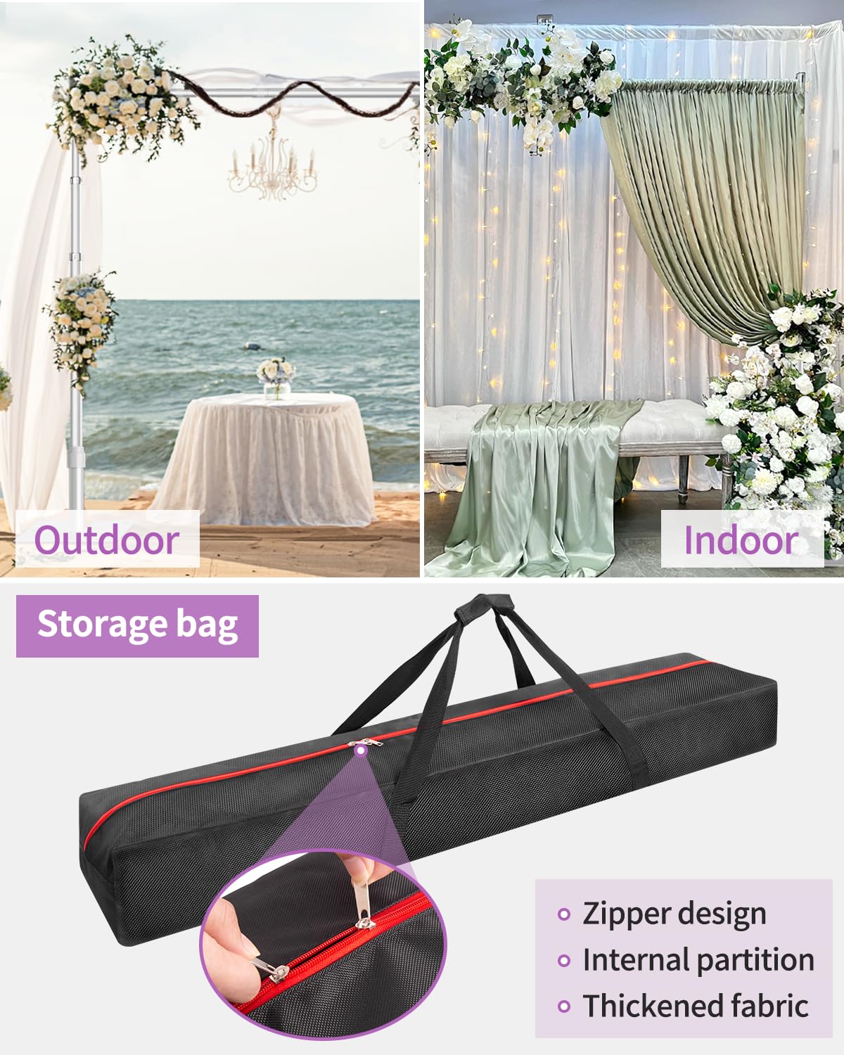 10x10 Triple Crossbar Pipe and Drape Stand Kit, Heavy Duty Backdrop Stand Adjustable, Sturdy Metal Back Drop Decoration Frame with Flat Base for Parties, Flower Wall, Wedding,Trade Shows, Photo Shoot