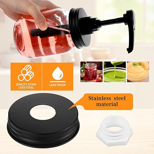 10PCS mason jar pump dispenser lid coffee syrup pumps for plastic mason jars syrup dispenser for coffee bar glass Seal Leak-Proof maple syrups dispensers for Honey, Ketchup,Liquid Condiment