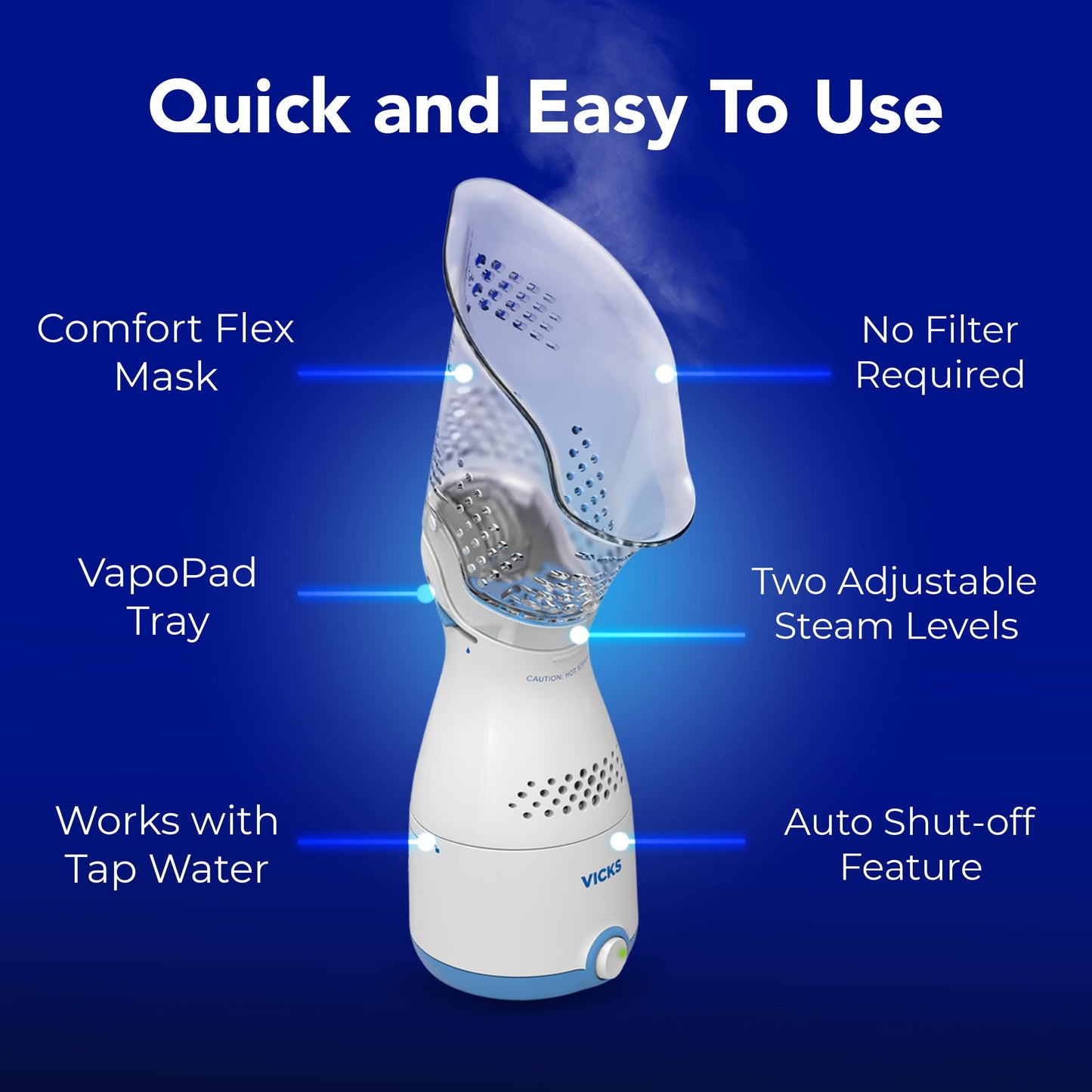 Vicks Sinus Inhaler - Non-Medicated Steam Relief for Allergies, Congestion, Cough & Colds, Vocal Steamer, Soothes Nasal & Throat Passages, Works with VapoPads (1 Included)