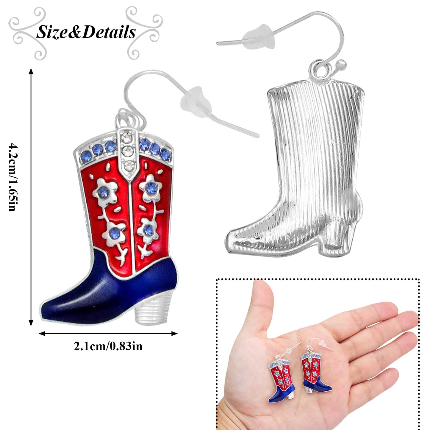 RechicGu 4th of July Earrings,Western West Cowgirl Texas Boots Spur Dangle Drop Earrings Rodeo Boho Fancy Dress Costume (Flower