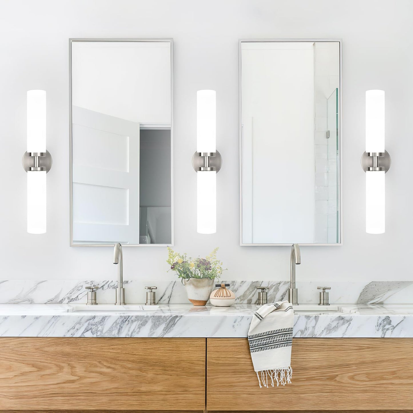 Indoi Wall Sconces Set of Two, Brushed Nickel Gold Bathroom Sconces Wall Lighting with Milky White Glass, Modern Sconces Wall Decor Set of 2 Bathroom Light Fixtures for Mirror Living Room Bedroom