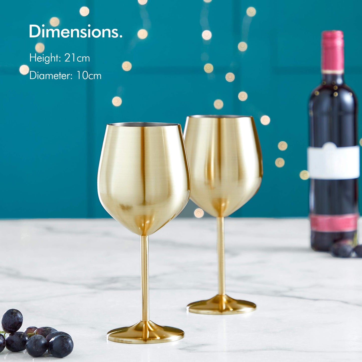 VonShef Brushed Gold Wine Glasses - Set of 2 475ml Shatterproof Wine glasses - Stemmed cocktail Glasses with Gift Box for Rosé, Red Wine & White Wine - Perfect for Parties & Gatherings
