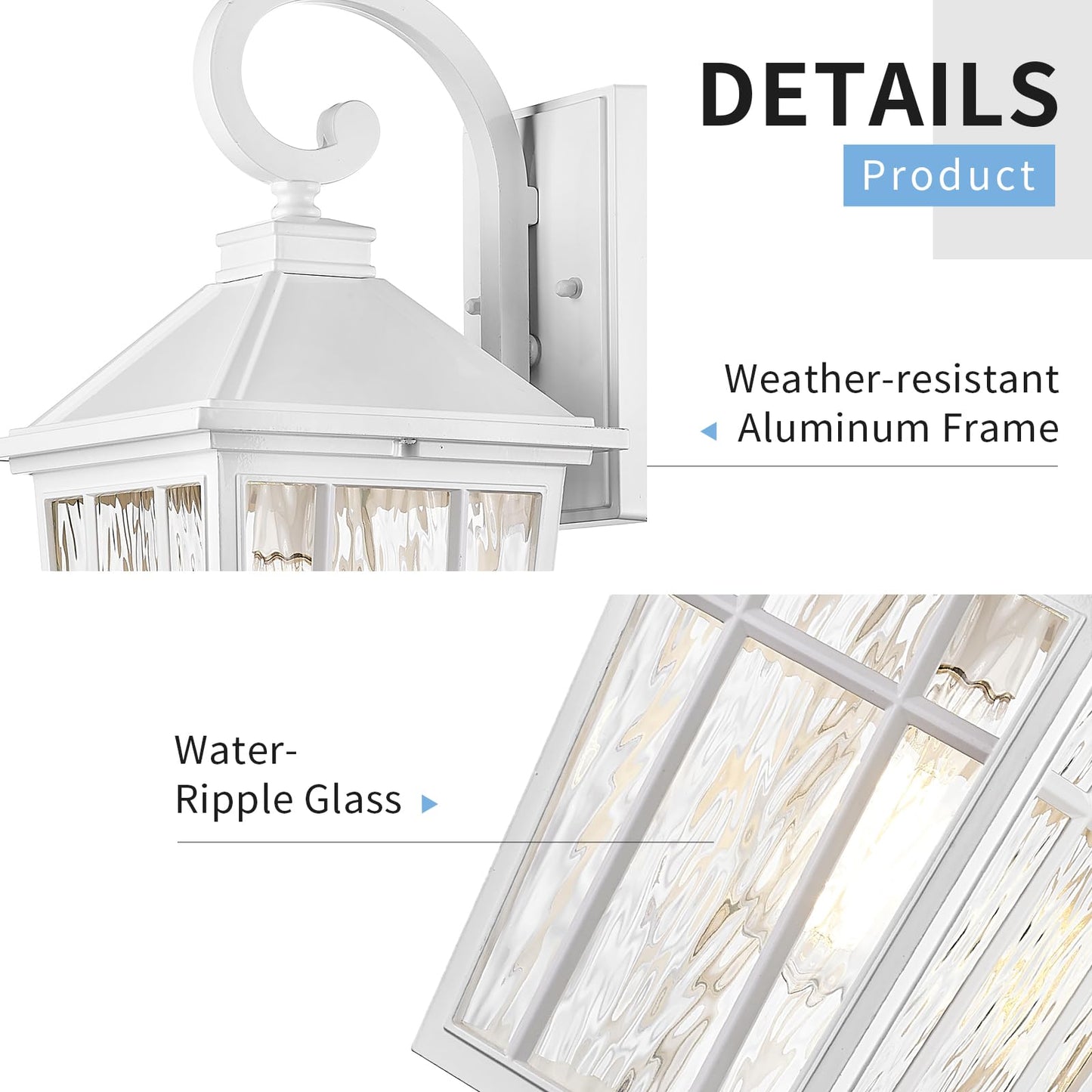 Darkaway 2Pcs Large Outdoor Wall Lights For House  18Inch Exterior Lighting Fixtures Wall Mount White Outside Wall Sconce With Water Ripple Glass For Porch Patio Front Door