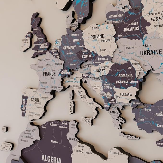 Colorfull Worlds 3D Wooden World Map Wall Art - Premium Multicolored World Travel Map for Wall Decor with Push Pins- Ideal Housewarming Gift & Travel Tracker (XXLarge, Nimbus)