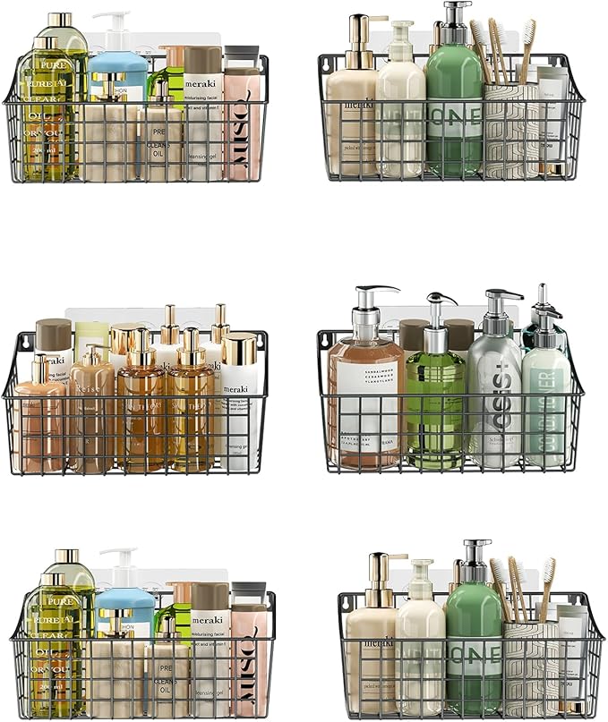 Sonyabecca 6 Pack Hanging Wall Basket for Organizing, EXTRA Large Wire Basket for Pantry with 5 S Hook+6 Adhesive Hook, Wall Mounted Shelf for Kitchen,Bedroom, Bathroom RV,Garage Organization& Storage