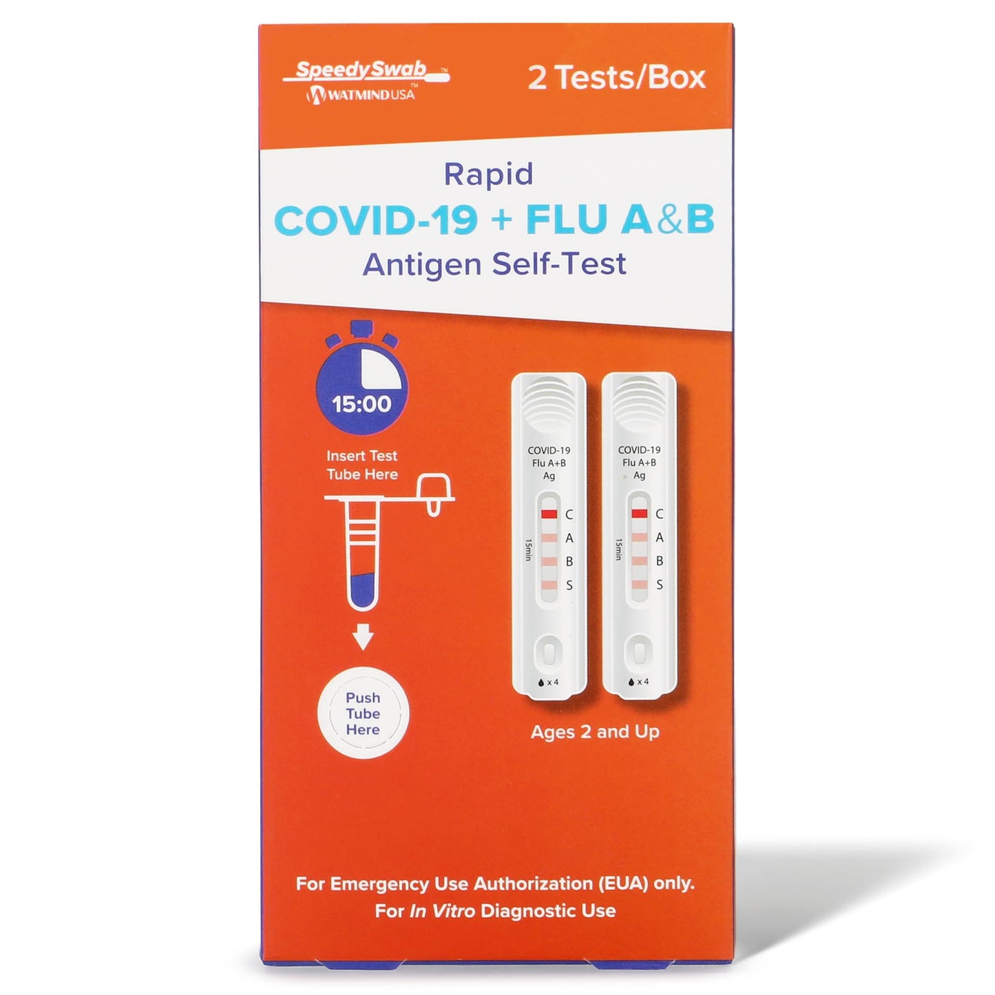 SpeedySwab COVID-19 and Flu A&B, 3-in-1 Antigen Rapid Combo Test, Results in 15 Minutes, FDA Authorized, At-Home Flu and COVID Test Kit, Easy to Use Nasal Swab (2 Pack)