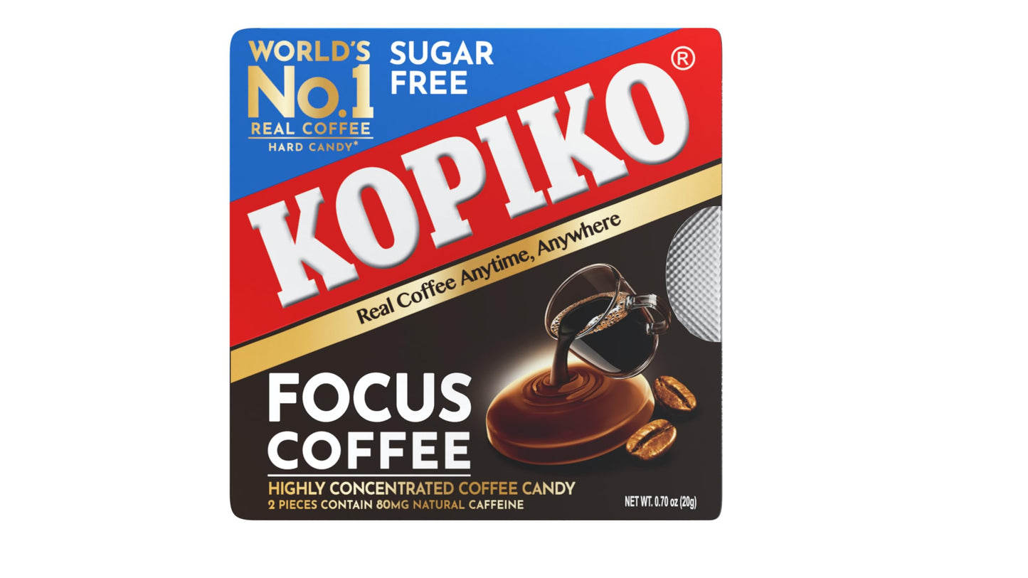 Kopiko Focus Coffee Candy - Have 80mg Caffeine per 2 Pieces for Energy & Mental Focus - Sugar-Free Hard Candy with Real Indonesian Coffee Extract (6 Pack w/4 Candies Each)