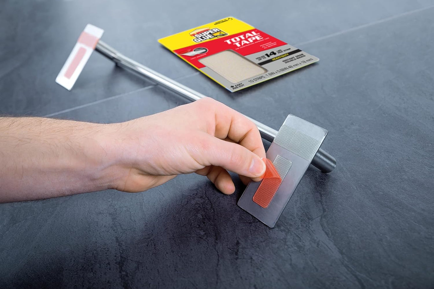 Super Glue, Total Tape Precut Strips, 10 Strips, 3-Pack, Strong Indoor & Outdoor Construction Adhesive, Holds 14 lbs. per Strip, Permanent Bonding, All-Weather, Easy-to-Use Double-Sided Tape