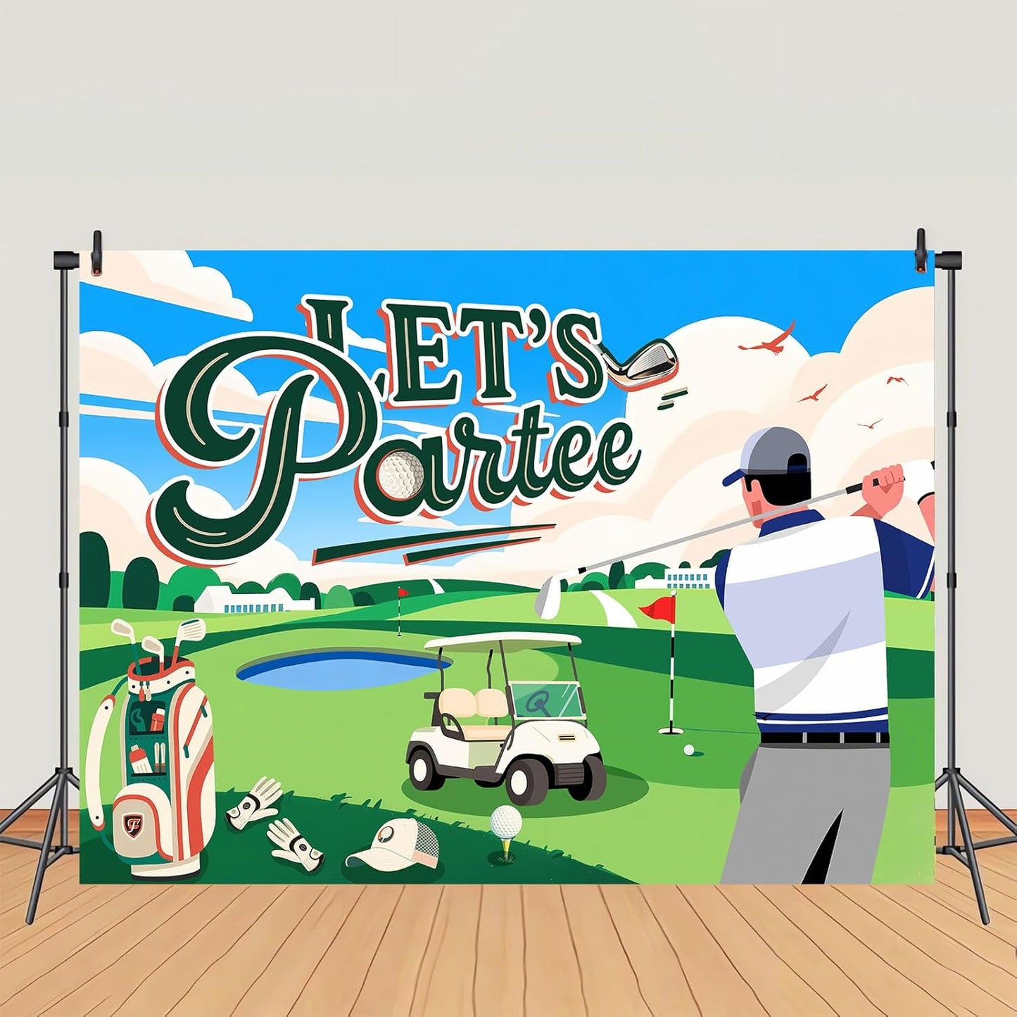 7x5ft Let's Partee Golf Theme for Birthday Backdrop Green Grass Club Sports Grounds Photo Background Adult Kids Golf Birthday Party Decorations Banner Photo Booth Studio Props