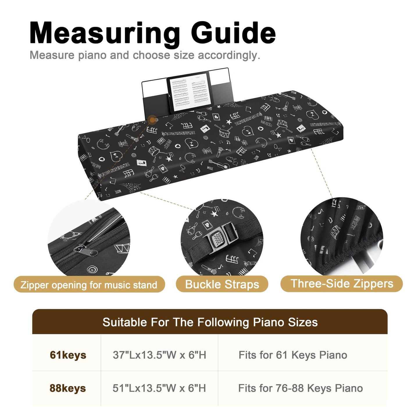 Explore Land Stretchy 88 Keys Piano Keyboard Dust Cover With Music Stand Opening For Digital Electronic Piano (Music)